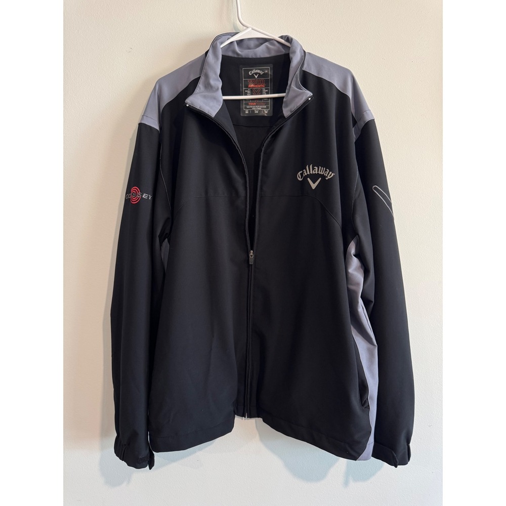 Callaway Tour Authentic Full Zip Jacket Mens XXL Black Grey Odyssey Logo Golf
